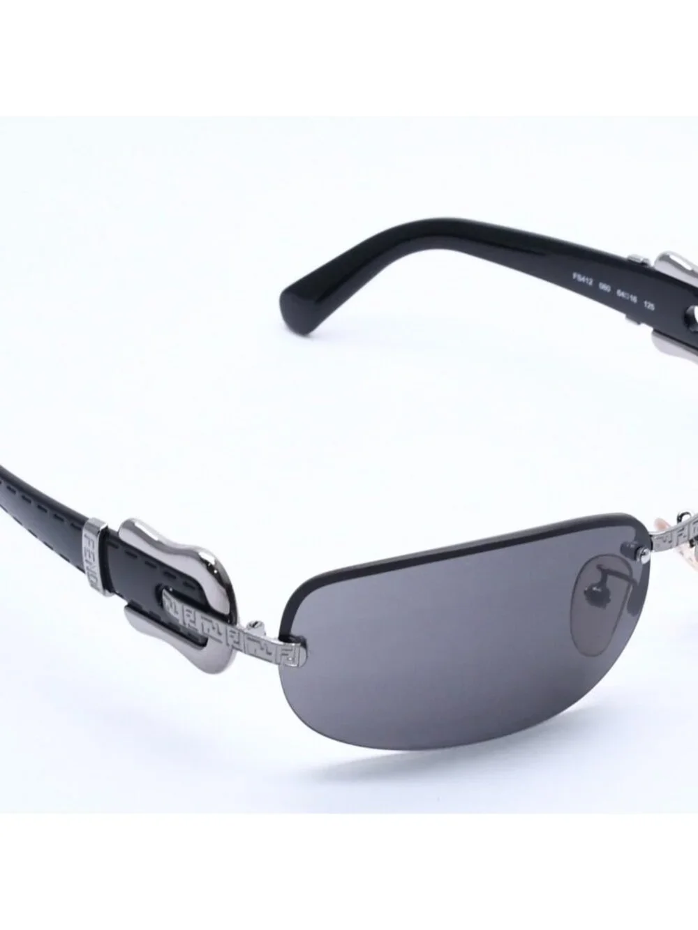 Fendi Half Rim Sunglasses Eyewear 060 Belt Temple Black